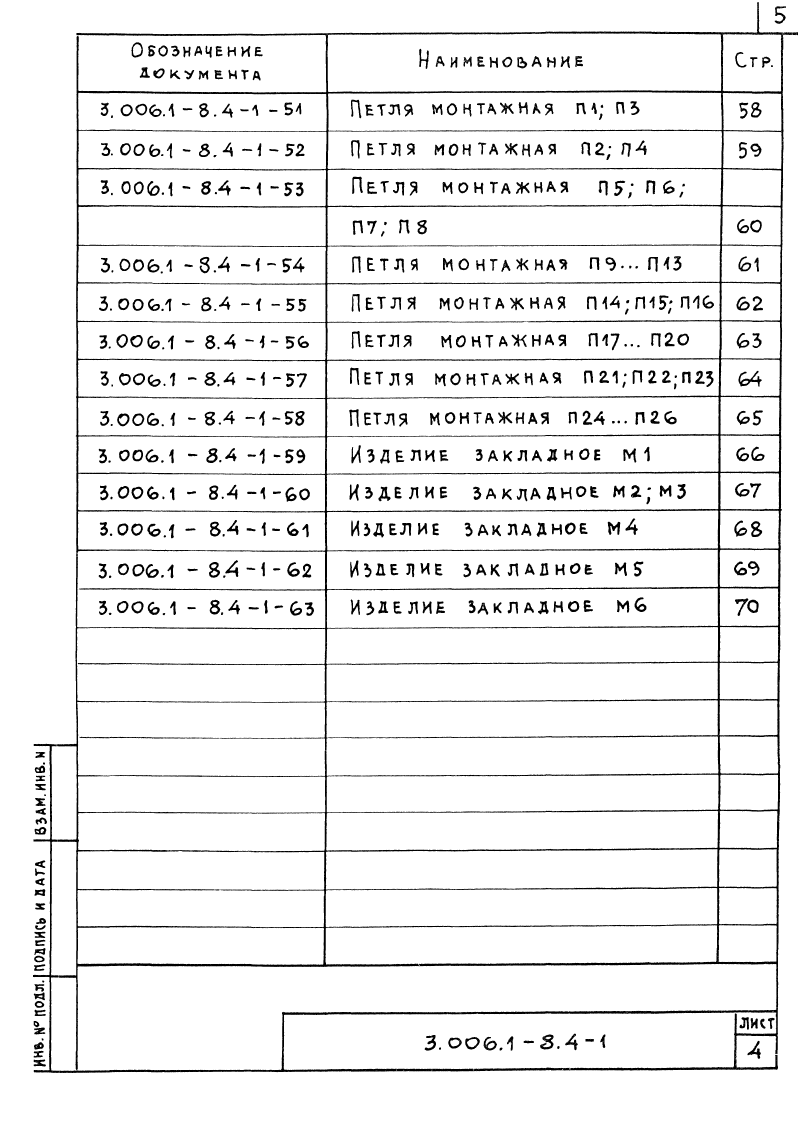 Арматурные и закладные изделия Серия 3.006.1-8 выпуск 4-1. Страница 06